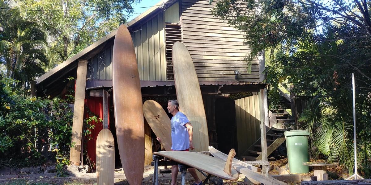 Tom Wegener with his surfboards